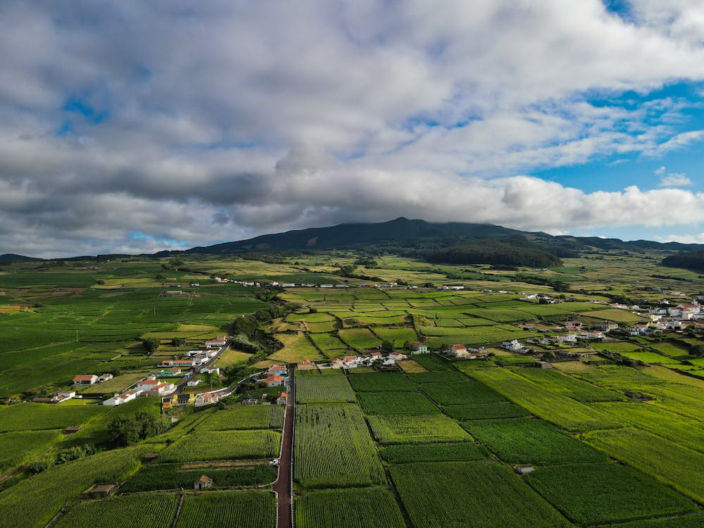 Azores green landscape with volcanic mountain